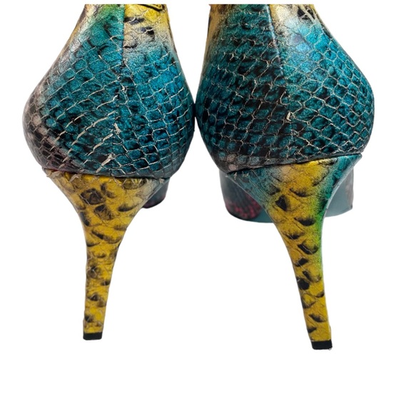Y2K FREE LANCE Leather Multicolor Snakeskin Heels - Picture 5 of 16
